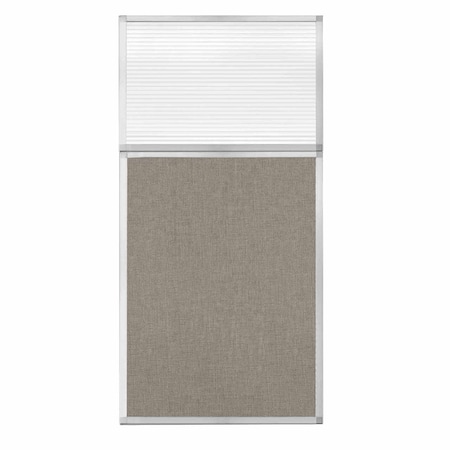 Versare Hush Panel Configurable Cubicle Partition 3' x 6' W/ Window Warm Pebble Fabric Clear Fluted Window 1812506-1
